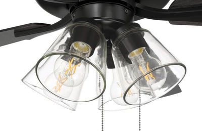 ##Antique Hardware## 52" Eos Clear 4 Light in Flat Black w/ Flat Black/Greywood Blades