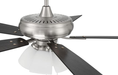 ##Antique Hardware## 52" Eos Frost 4 Light in Brushed Polished Nickel w/ Brushed Nickel/Greywood Blades