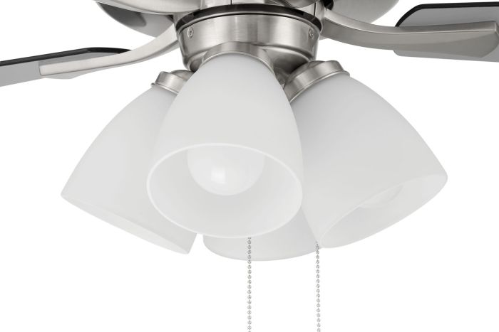 ##Antique Hardware## 52" Eos Frost 4 Light in Brushed Polished Nickel w/ Brushed Nickel/Greywood Blades