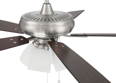 ##Antique Hardware## 52" Eos Frost 4 Light in Brushed Polished Nickel w/ Driftwood/Walnut Blades