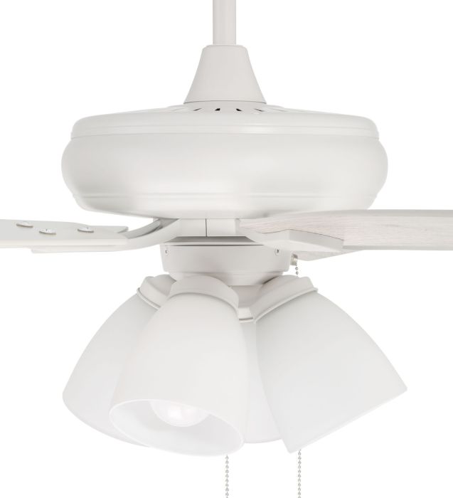 ##Antique Hardware## 52" Eos Frost 4 Light in White w/ White/Washed Oak Blades