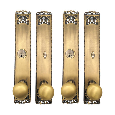 ##Antique Hardware## Long Cornice Plate Double Door Deadbolt Entryway Set