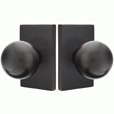 ##Antique Hardware## Emtek Solid Brass Orb Door Knob Set With Modern Rectangular Rosette (Several Finish Options)