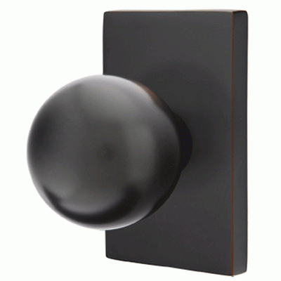 ##Antique Hardware## Emtek Solid Brass Orb Door Knob Set With Modern Rectangular Rosette (Several Finish Options)