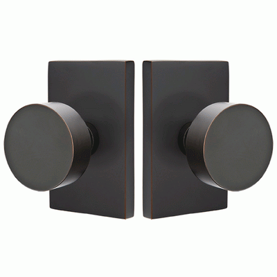 Antique Hardware Emtek Solid Brass Round Door Knob Set With Modern Rectangular Rosette (Several Finish Options) EMTEK DOOR KNOB