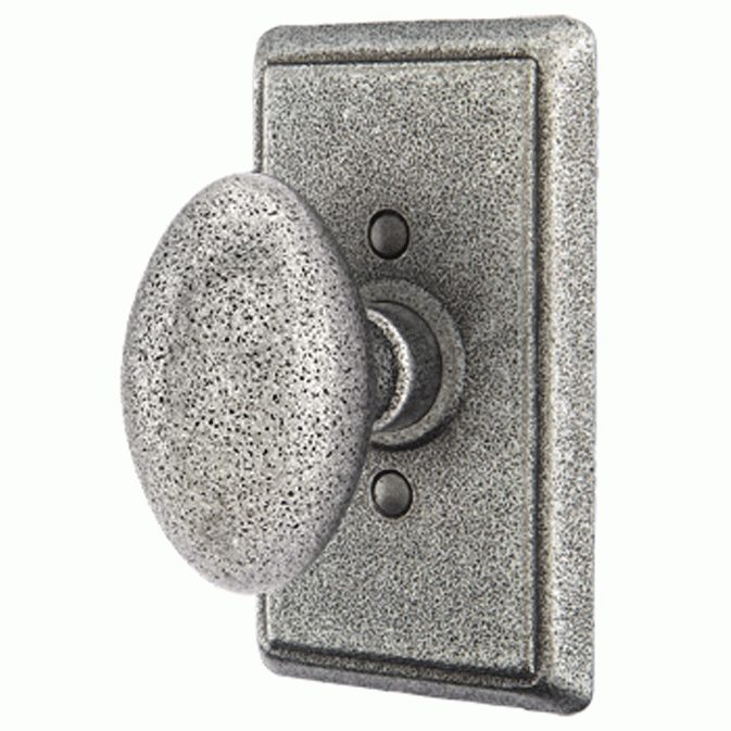 ##Antique Hardware## Emtek Solid Brass Savannah Door Knob Set With Rectangular Rosette (Satin Steel)