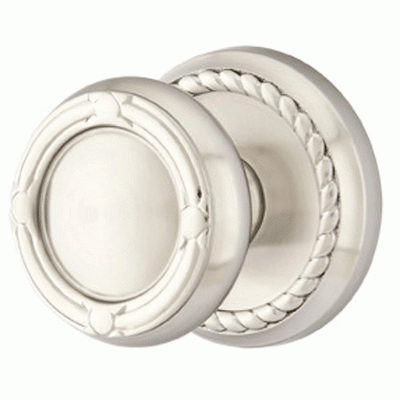 ##Antique Hardware## Solid Brass Ribbon & Reed Door Knob Set With Rope Rosette
