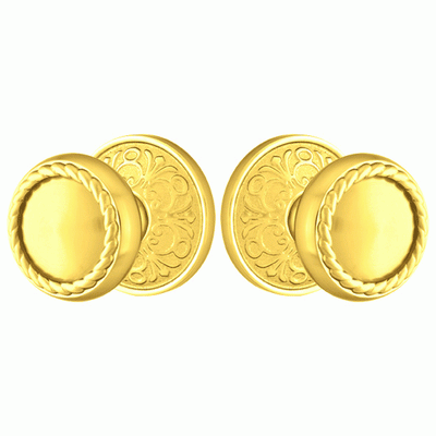 ##Antique Hardware## Solid Brass Rope Door Knob Set With Lancaster Rosette (Several Finish Options)