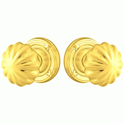 ##Antique Hardware## Solid Brass Melon Door Knob Set With Ribbon & Reed Rosette (Several Finish Options)