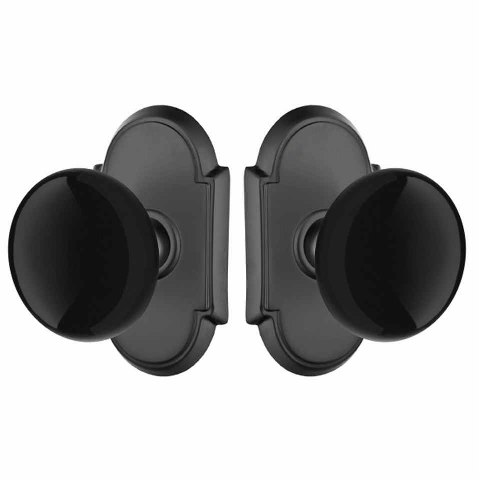 ##Antique Hardware## Black Porcelain Ebony Door Knob Set With # 8 Rosette (Several Finish Options)