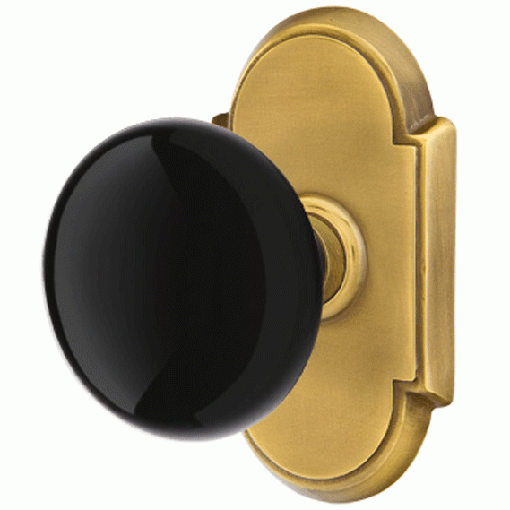 ##Antique Hardware## Black Porcelain Ebony Door Knob Set With # 8 Rosette (Several Finish Options)