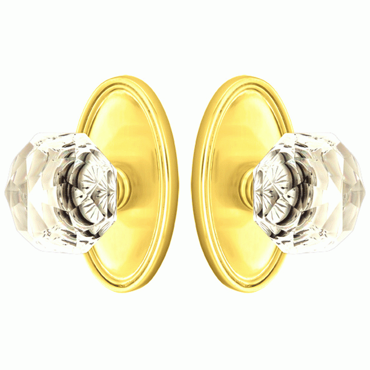 Antique Hardware Diamond Crystal Door Knob Set With Oval Rosette (Several Finish Options) EMTEK GLASS CRYSTAL DIAMOND DOOR KNOB