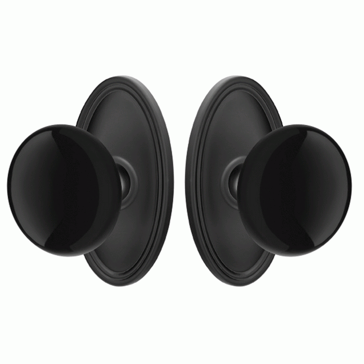##Antique Hardware## Black Porcelain Ebony Door Knob Set With Oval Rosette (Several Finish Options)