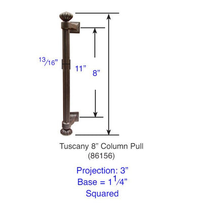 Antique Hardware 11 Inch Tuscany Bronze Column Pull FLUSH-PULL-POCKET DOOR