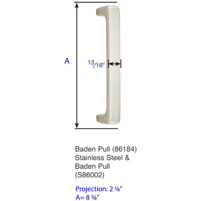 ##Antique Hardware## 8 5/8 Inch (8 Inch c-c) Solid Brass Baden Pull
