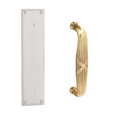 Antique Hardware 12 Inch Solid Brass Modern Ribbon & Reed Pull Plate Set FLUSH-PULL-POCKET DOOR