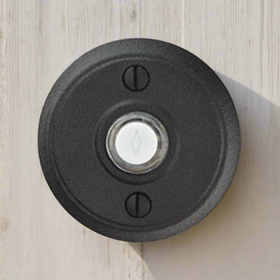 Antique Hardware 2 5/8 Inch Wrought Steel Doorbell Button with Disk Rosette Door Bells & Chimes