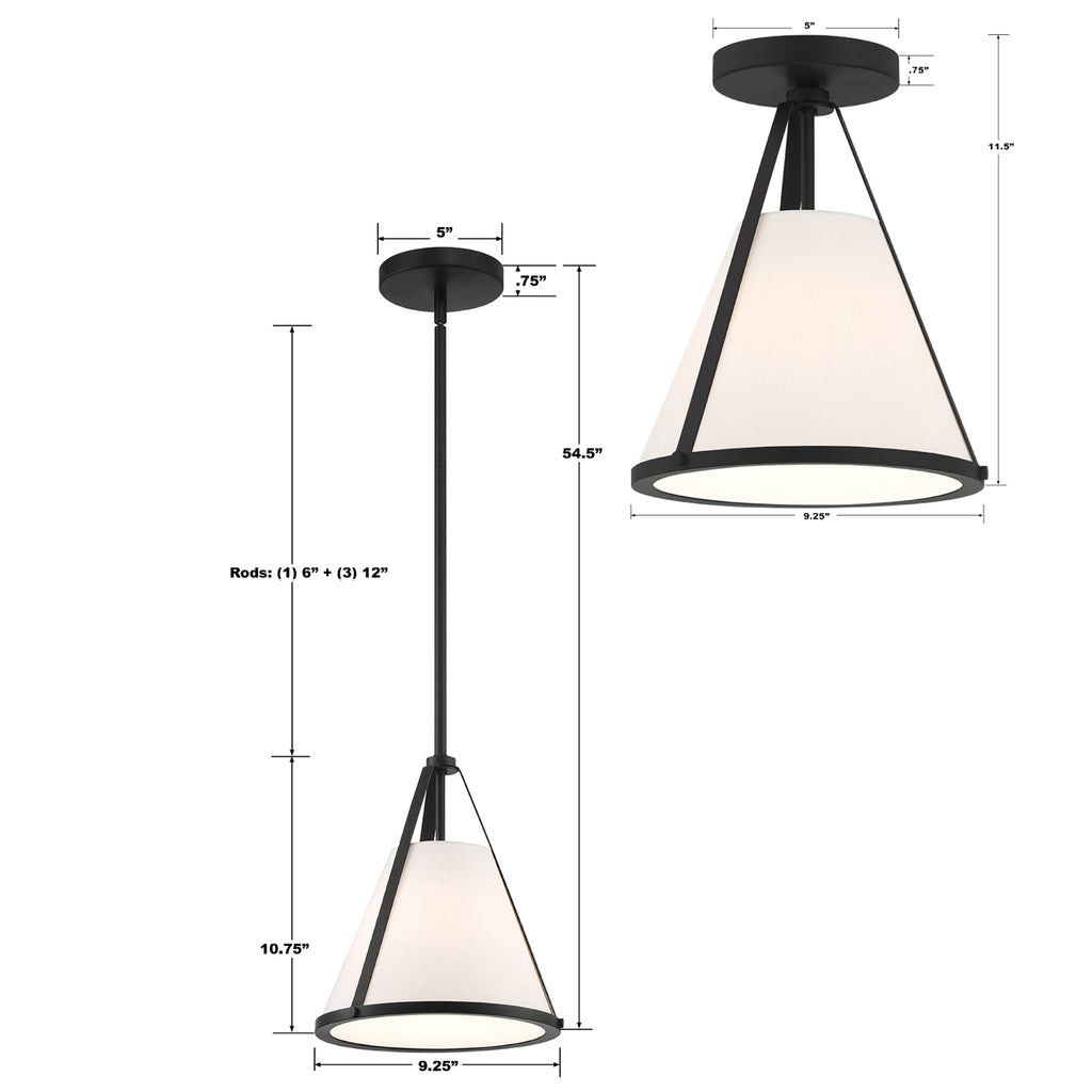 ##Antique Hardware## Fulton 1 Light Black Semi Flush Mount