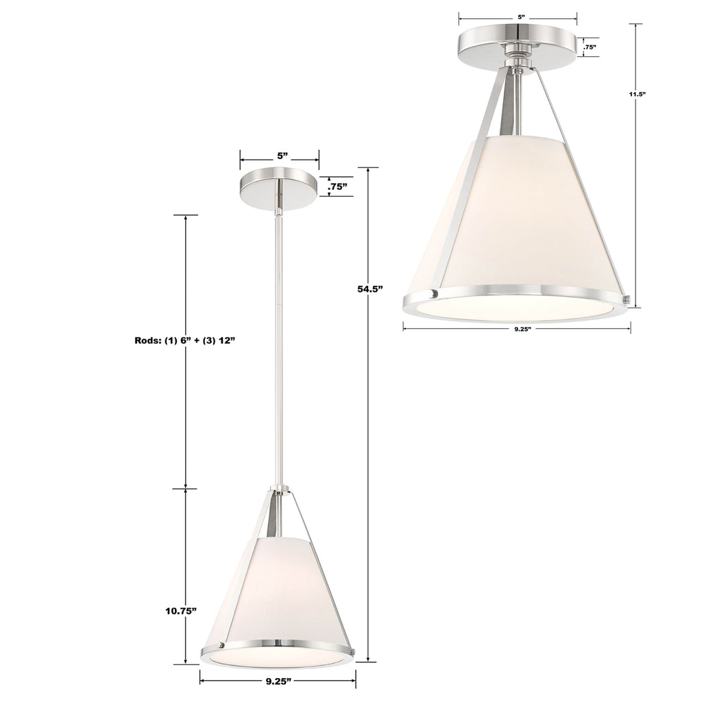 ##Antique Hardware## Fulton 1 Light Polished Nickel Semi Flush Mount