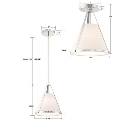 ##Antique Hardware## Fulton 1 Light Polished Nickel Semi Flush Mount
