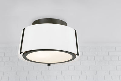 ##Antique Hardware## Fulton 2 Light Matte Black Semi Flush Mount