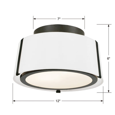 ##Antique Hardware## Fulton 2 Light Matte Black Semi Flush Mount