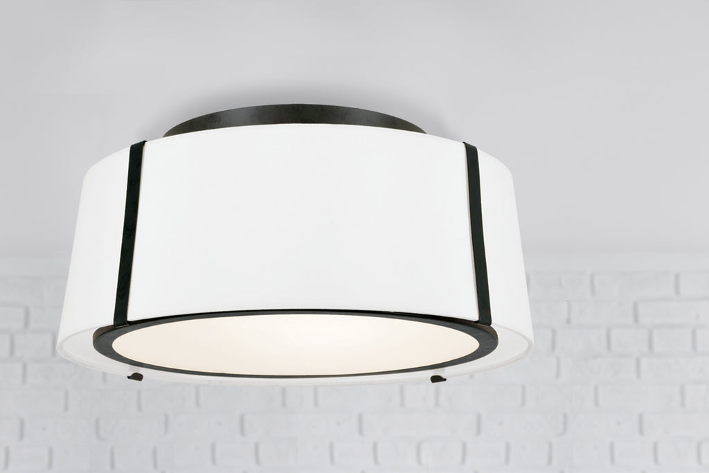 ##Antique Hardware## Fulton 3 Light Matte Black Semi Flush Mount