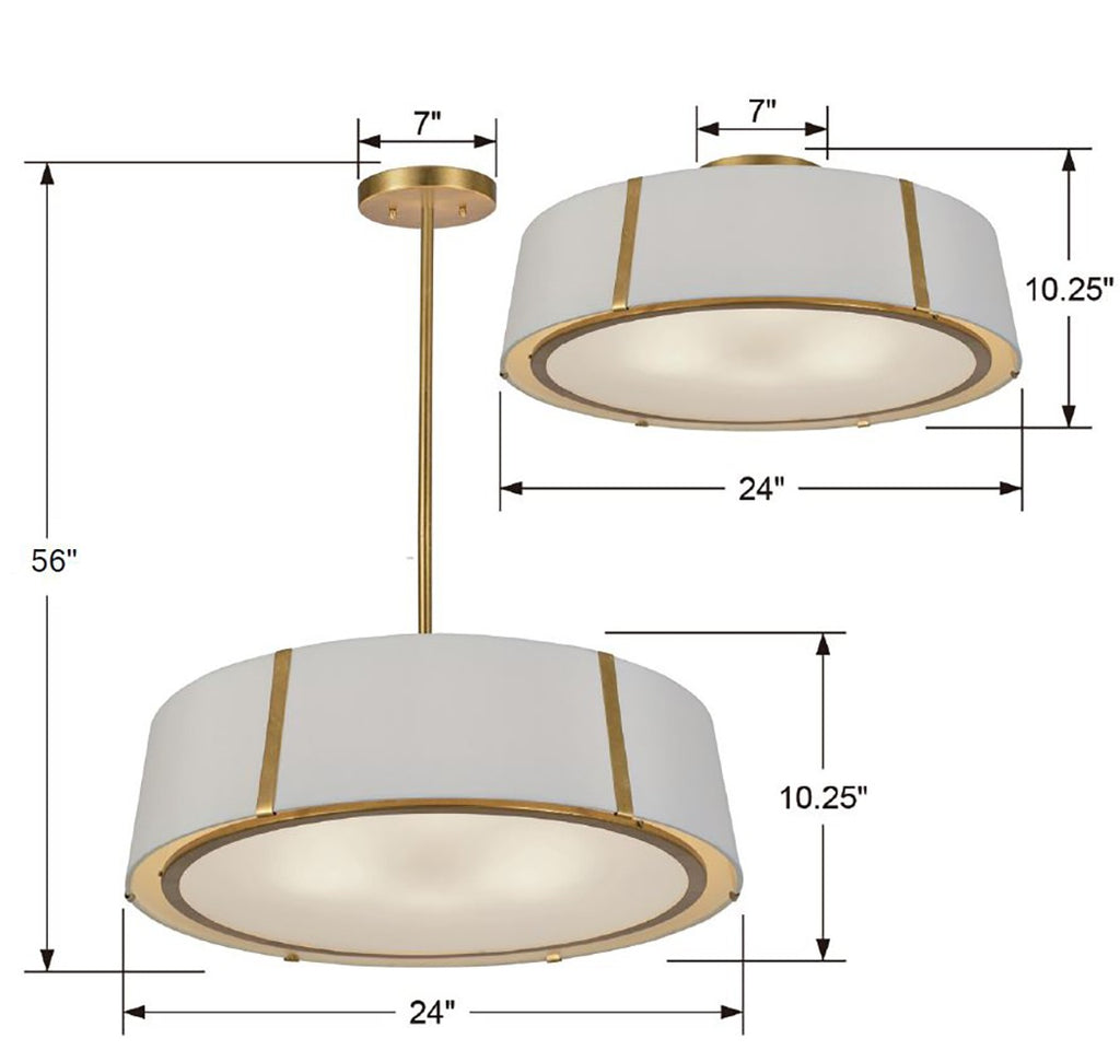 ##Antique Hardware## Fulton 6 Light Antique Gold Semi Flush Mount