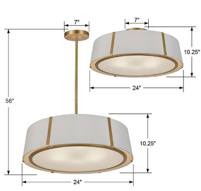 ##Antique Hardware## Fulton 6 Light Antique Gold Semi Flush Mount