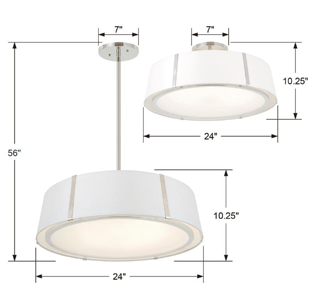 ##Antique Hardware## Fulton 6 Light Polished Nickel Semi Flush Mount