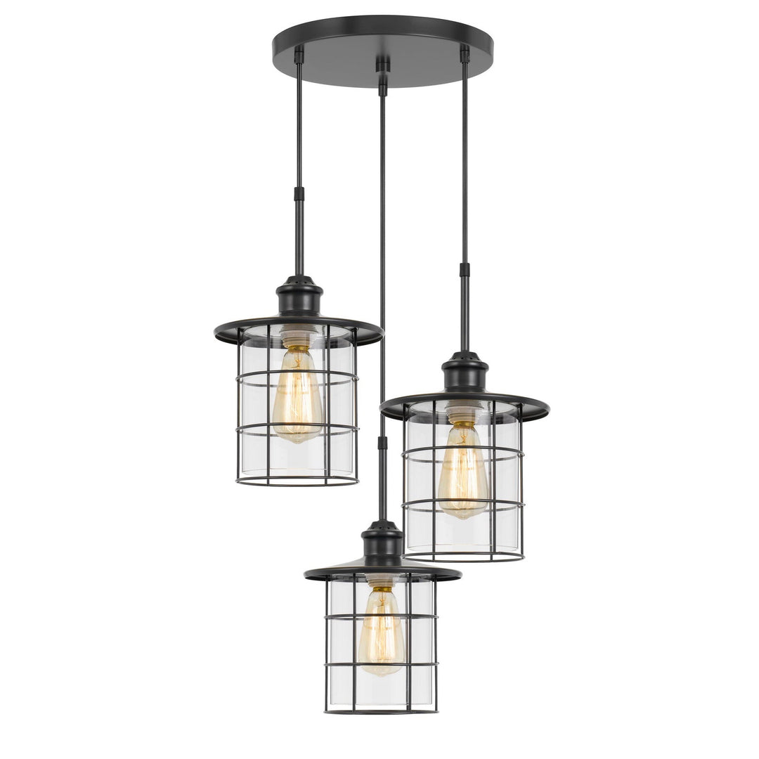 ##Antique Hardware## 60W X 3 SILVERTON METAL/GLASS PENDANT FIXTURE (EDISON BULBS INCLUDED)