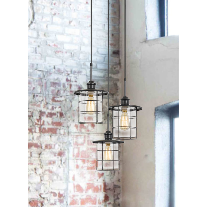 ##Antique Hardware## 60W X 3 SILVERTON METAL/GLASS PENDANT FIXTURE (EDISON BULBS INCLUDED)