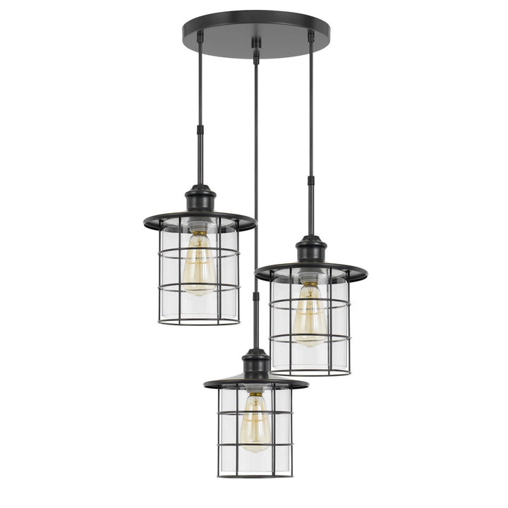 ##Antique Hardware## 60W X 3 SILVERTON METAL/GLASS PENDANT FIXTURE (EDISON BULBS INCLUDED)