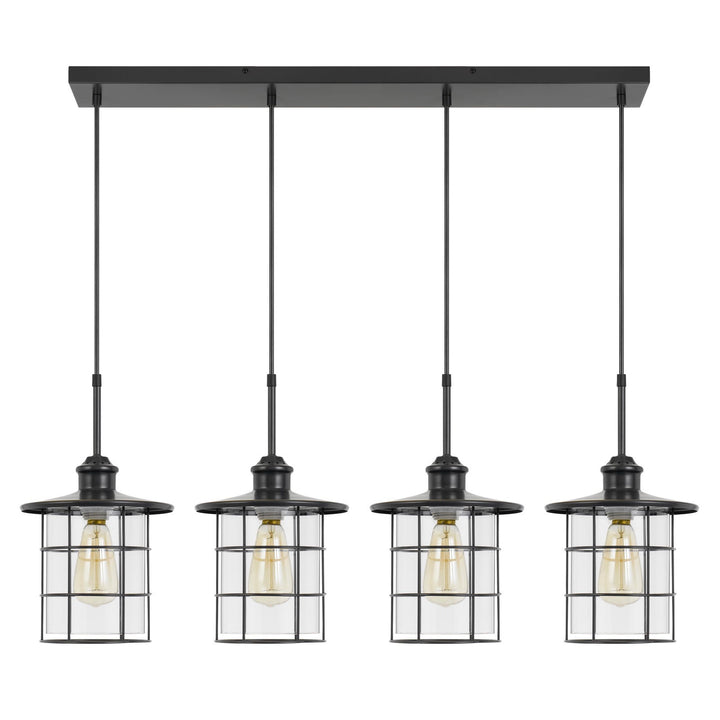 ##Antique Hardware## 60W X 4 SILVERTON METAL/GLASS PENDANT FIXTURE (EDISON BULBS INCLUDED)
