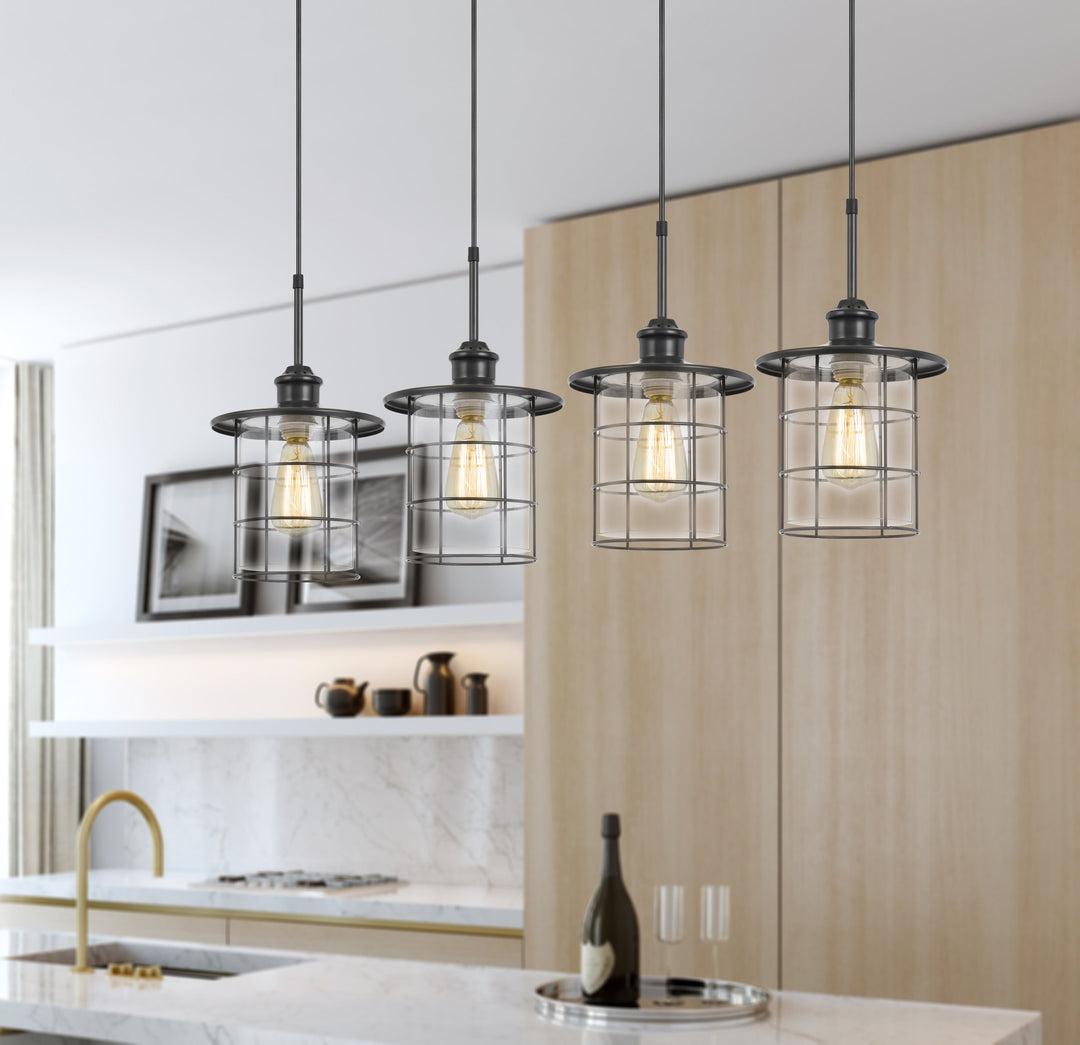 ##Antique Hardware## 60W X 4 SILVERTON METAL/GLASS PENDANT FIXTURE (EDISON BULBS INCLUDED)
