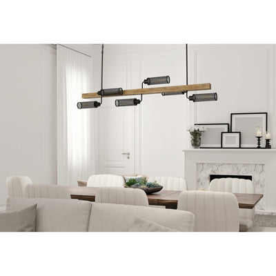 Antique Hardware 60W X 6 LENOX PINE WOOD ISLAND CHANDELIER WITH METAL MESH SHADES Linear