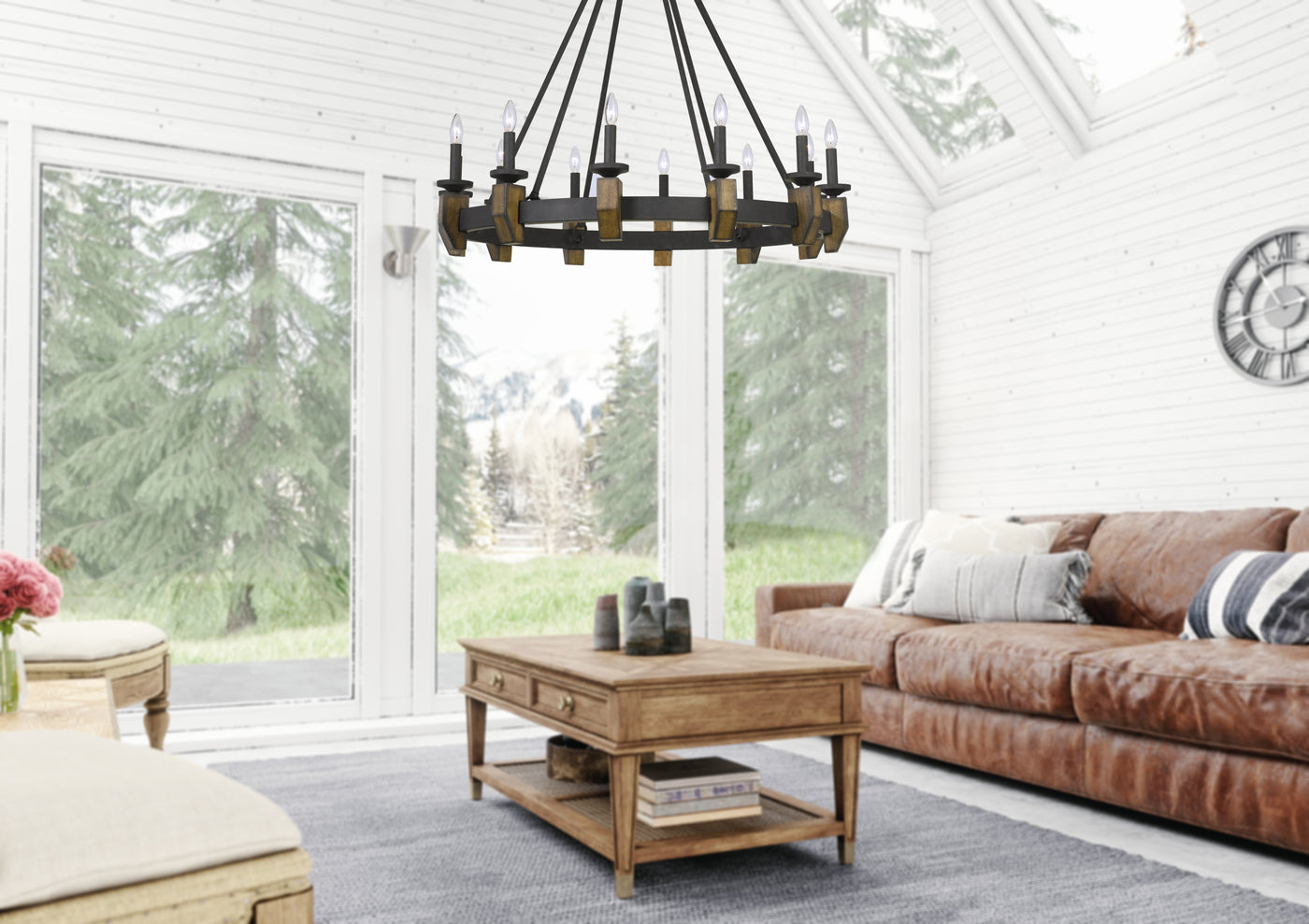 ##Antique Hardware## 60W X 12 CRUZ METAL/WOOD CHANDELIER