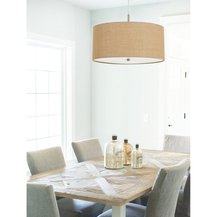 ##Antique Hardware## 60W X 3 ADDISON BURLAP DRUM PENDANT