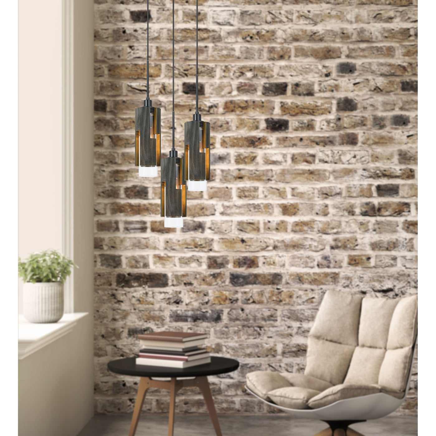##Antique Hardware## 60W X 3 REGGIO WOOD PENDANT GLASS FIXTURE (EDISON BULBS NOT INCLUDED)