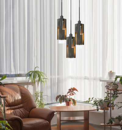 ##Antique Hardware## 60W X 3 REGGIO WOOD PENDANT GLASS FIXTURE (EDISON BULBS NOT INCLUDED)