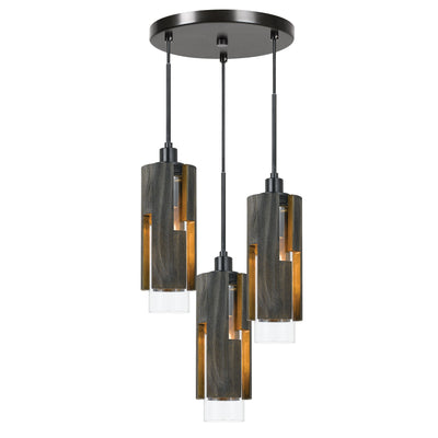 ##Antique Hardware## 60W X 3 REGGIO WOOD PENDANT GLASS FIXTURE (EDISON BULBS NOT INCLUDED)