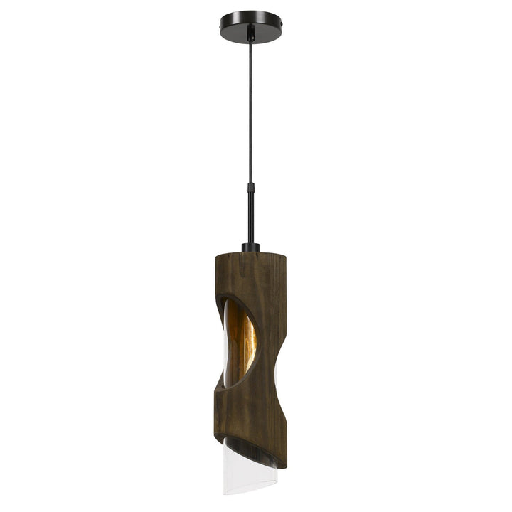##Antique Hardware## 60W ZAMORA WOOD PENDANT WITH CLEAR GLASS SHADE (EDISON BULB NOT INCLUDED)