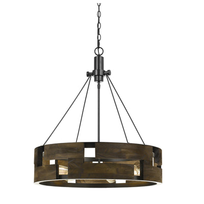 ##Antique Hardware## 60W X 6 BRADFORD METAL AND WOOD CHANDELIER (EDISON BULBS NOT INCLUDED)