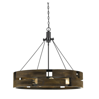 ##Antique Hardware## 60W X 9 BRADFORD METAL AND WOOD CHANDELIER (EDISON BULBS NOT INCLUDED)
