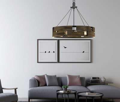 ##Antique Hardware## 60W X 9 BRADFORD METAL AND WOOD CHANDELIER (EDISON BULBS NOT INCLUDED)