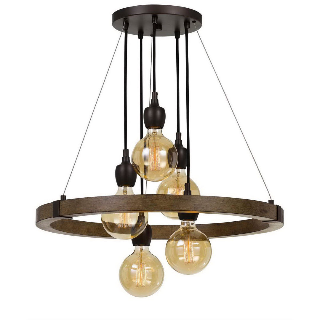 ##Antique Hardware## 60W X 5 MARTOS METAL/WOOD CHANDELIER. (EDISON BULBS INCLUDED)