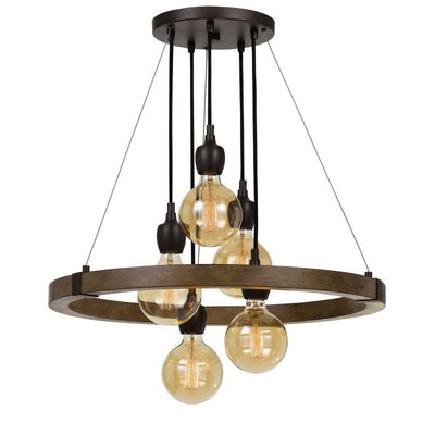 ##Antique Hardware## 60W X 5 MARTOS METAL/WOOD CHANDELIER. (EDISON BULBS INCLUDED)