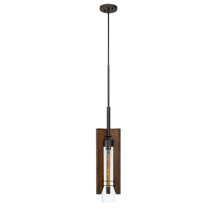 ##Antique Hardware## 60W ALMERIA WOOD/GLASS PENDANT FIXTURE (EDISON BULB NOT INCLUDED)