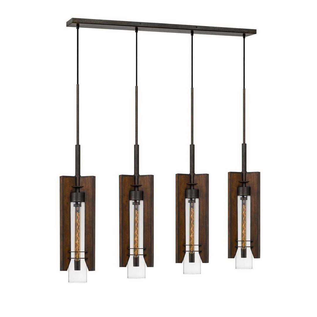 ##Antique Hardware## 60W X 3 ALMERIA WOOD/GLASS 4 LIGHT PENDANT FIXTURE (EDISON BULBS NOT INCLUDED)
