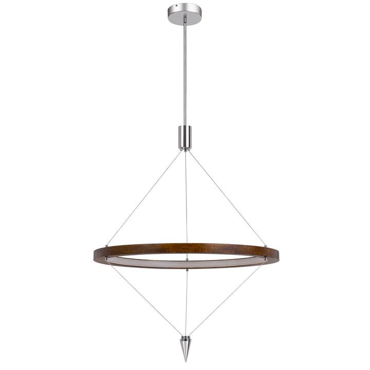 ##Antique Hardware## Viterbo integrated dimmable LED pine wood pendant fixture with suspended steel braided wire. 24W, 1920 lumen, 3000K